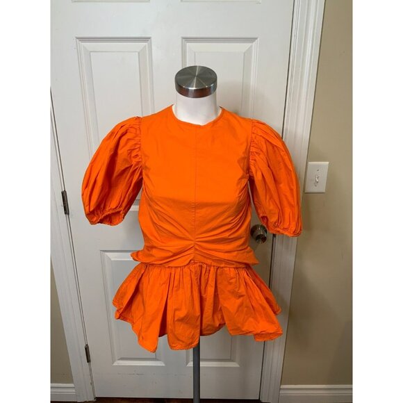 Cecile Bahnsen Tops - Cecile Bahnsen Orange Puff Sleeved Poplin Faith Top, Size 4